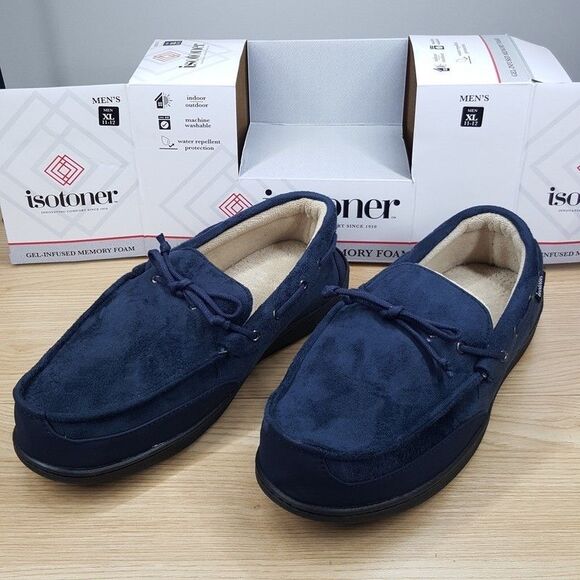 ISOTONER Mens Slippers Size 11 12 Blue Slip On Microsuede Plush Comfort Cozy - Picture 1 of 5